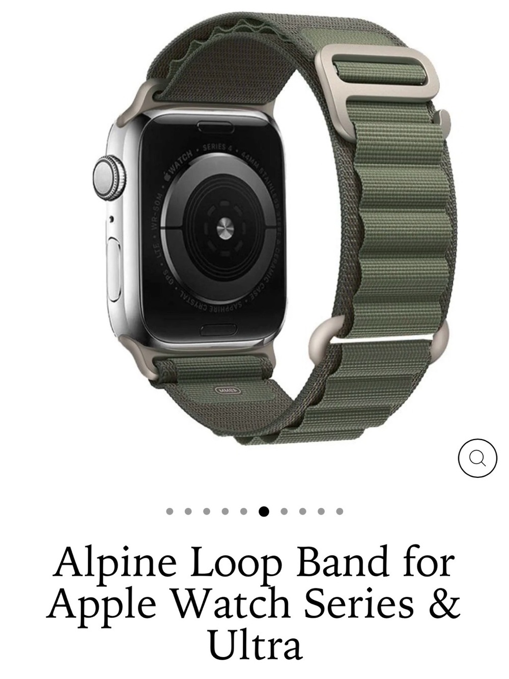 Alpine Loop-Style Woven Apple Watch Band — Olive Green with Silver Hardware
